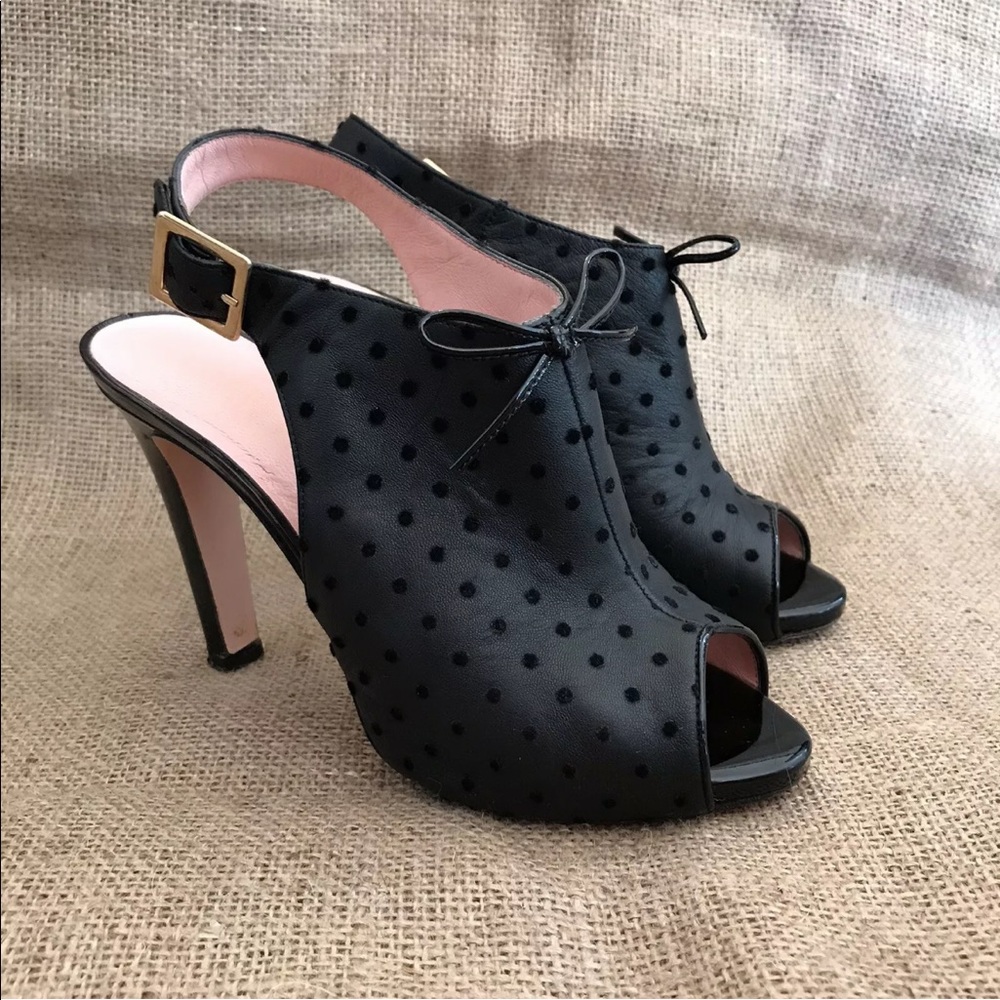 RED Valentino Slingback Heels Black Leather with Velvet Polka Dots